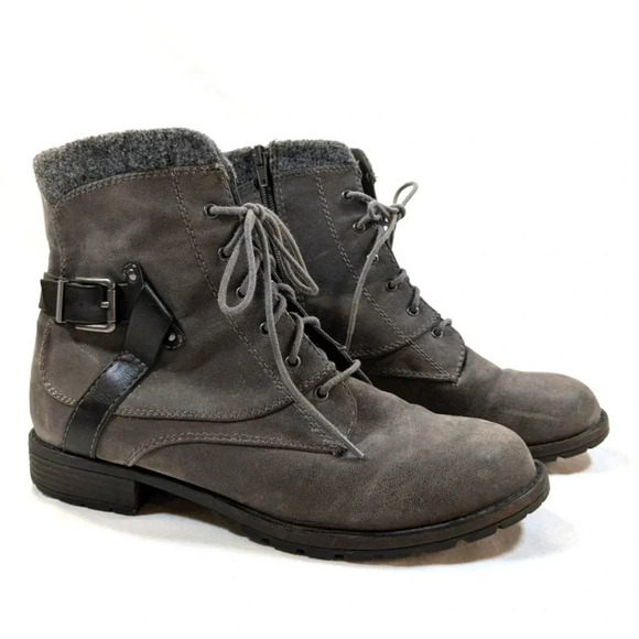 Crown Vintage women's ankle boots gray, lace up rugged side zip , size 9-1/2M - Picture 1 of 10